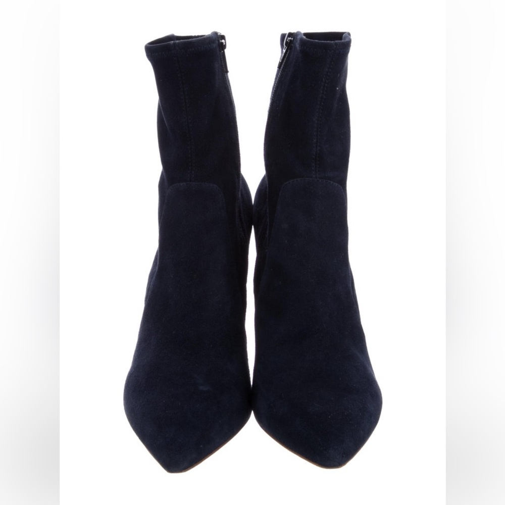 Loeffler Randall Dark Blue Suede Heeled Sock Booties - Picture 2 of 7